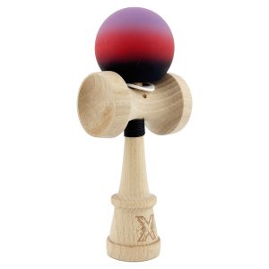 Kendama X Originala, Profesionala, Flippy, Cupe Mari KING SIZE V3, Rubber Grip, Gaura in Baza, Rulment Metalic, din lemn 18 cm, Ata 62/65 cm, Gradient Mov/Rosu/Negru