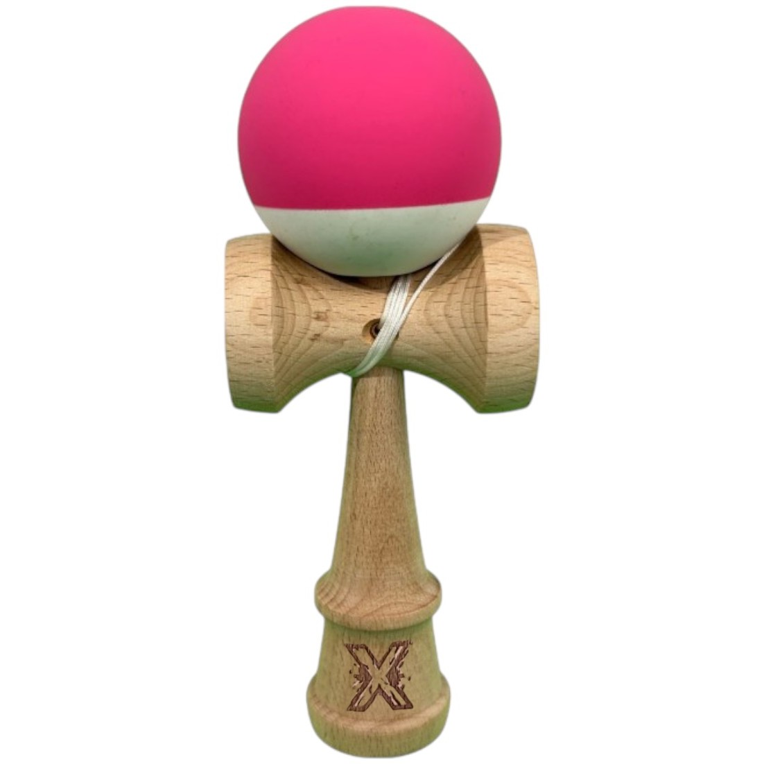Kendama X Originala, Profesionala, Flippy, din Lemn, 18 cm, Rubber Grip, Roz inchis/Alb