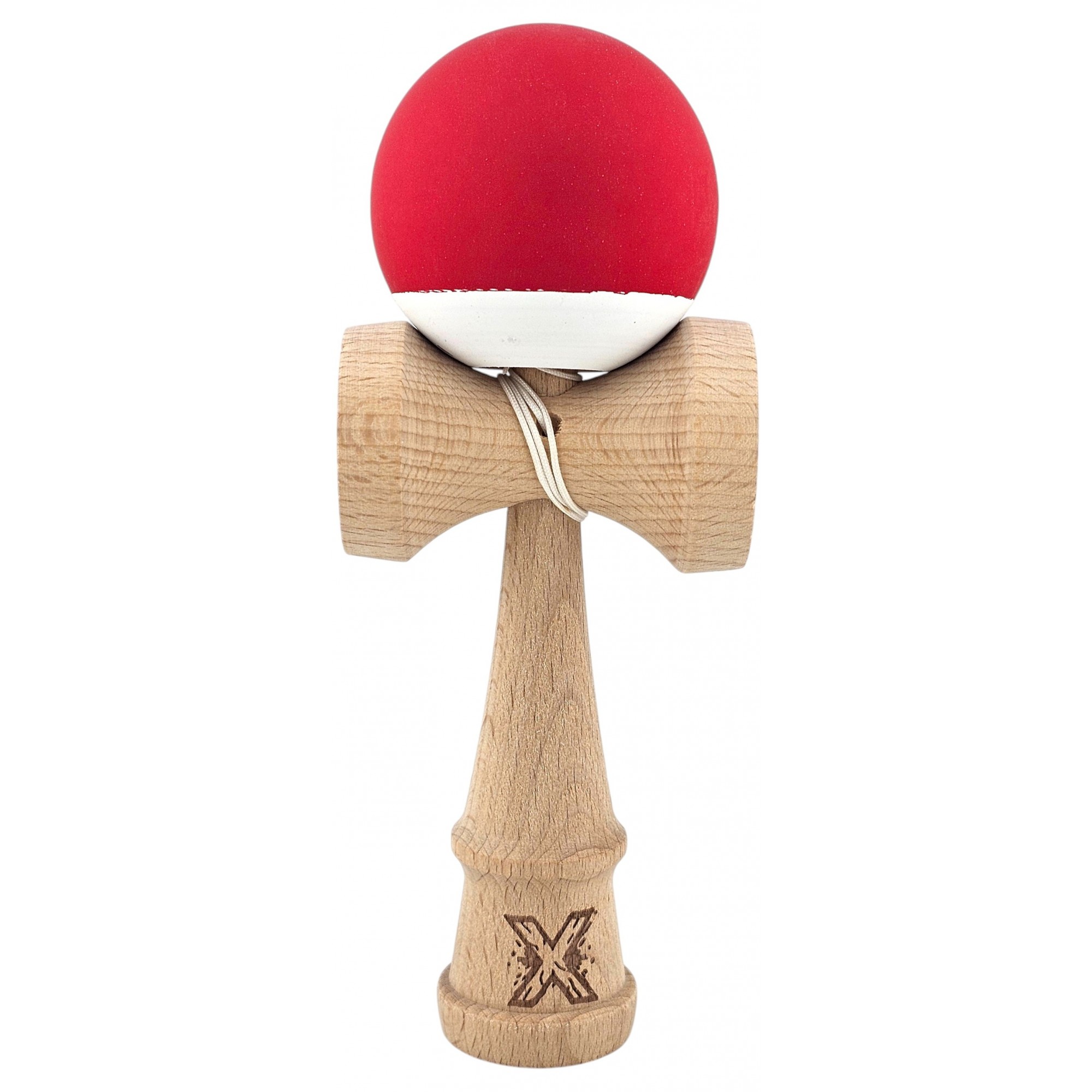 Kendama X Originala, Profesionala, Flippy, din Lemn, Rubber Grip, 18 cm, Rosu/Alb