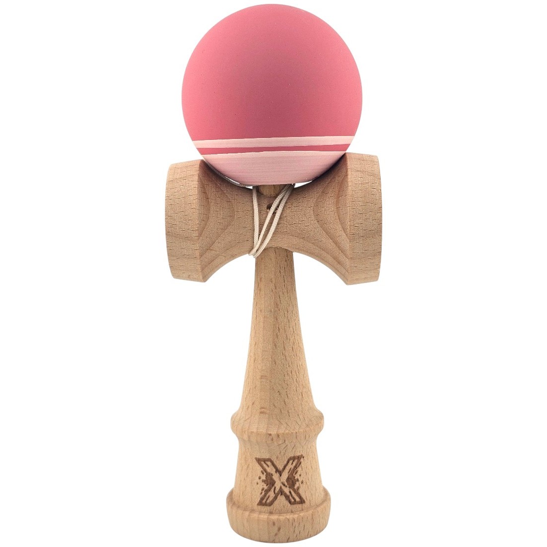 Kendama X Originala, Profesionala, Flippy, din Lemn, Rubber Grip, 18 cm, Roz/Alb