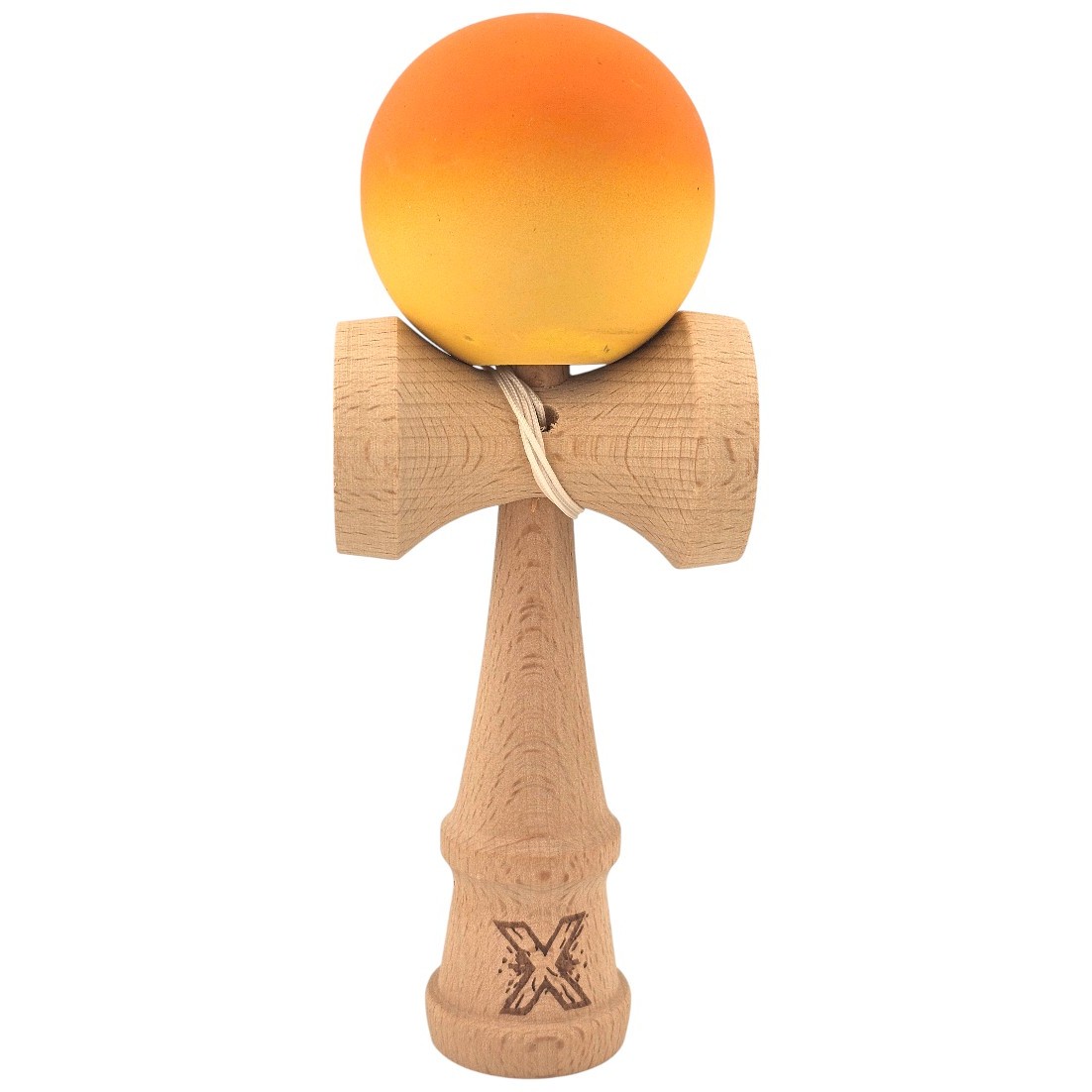 Kendama X Originala, Profesionala, Flippy, Rubber Grip, din Lemn, 18 cm, Portocaliu/Galben