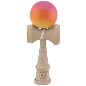 Kendama X Originala, Profesionala, Flippy, Super Sticky, din Lemn, 18 cm, Roz, Portocaliu, Galben