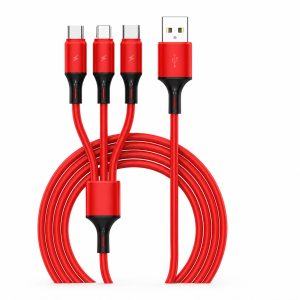 Cablu de Date si Incarcare 3 in 1, Flippy, 3A, Silicon Lichid, Type-C, Lightning, Micro USB, 1.2 m, Rosu