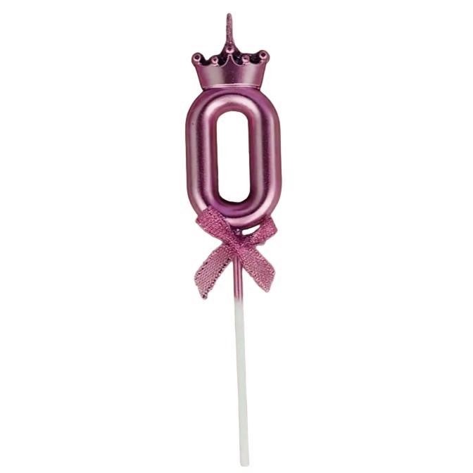 Lumanare Cifra 0, Flippy, Model Coroana cu Fundita, Pentru Tort, 6 x 2.5 cm Mov