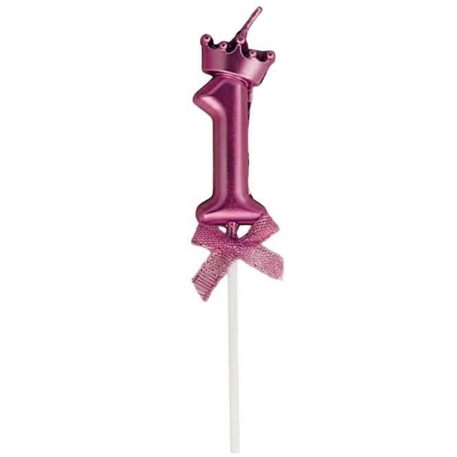 Lumanare Cifra 1, Flippy, Model Coroana cu Fundita, Pentru Tort, 6 x 2.5 cm Mov