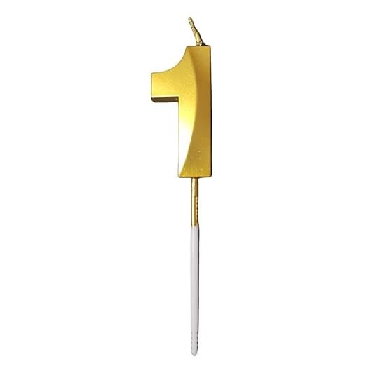 Lumanare Cifra 1, Flippy, Model Diamond, 5 x 3.4 cm, Auriu