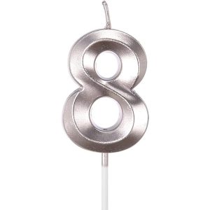 Lumanare Cifra 8, Flippy, Model Diamond, 5 x 3.4 cm, Argintiu