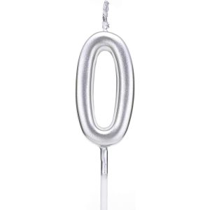 Lumanare de Tort, Flippy, Model Cifra 0, Party, 4.5 x 2.5 cm, din Parafina, Argintiu