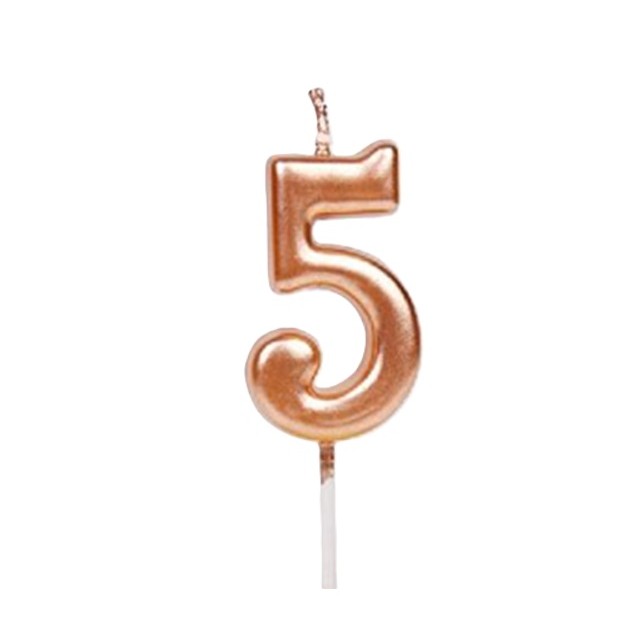 Lumanare de Tort, Flippy, Model Cifra 5, Party, 4.5 x 2.5 cm, din Parafina, Rose Gold