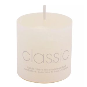 Lumanare Decorativa, Flippy, din Parafina, Cilindrica, Fara Fum si Fara Parfum, 5 x 5 cm, 90 g, Ardere 12h, Ivory Alb