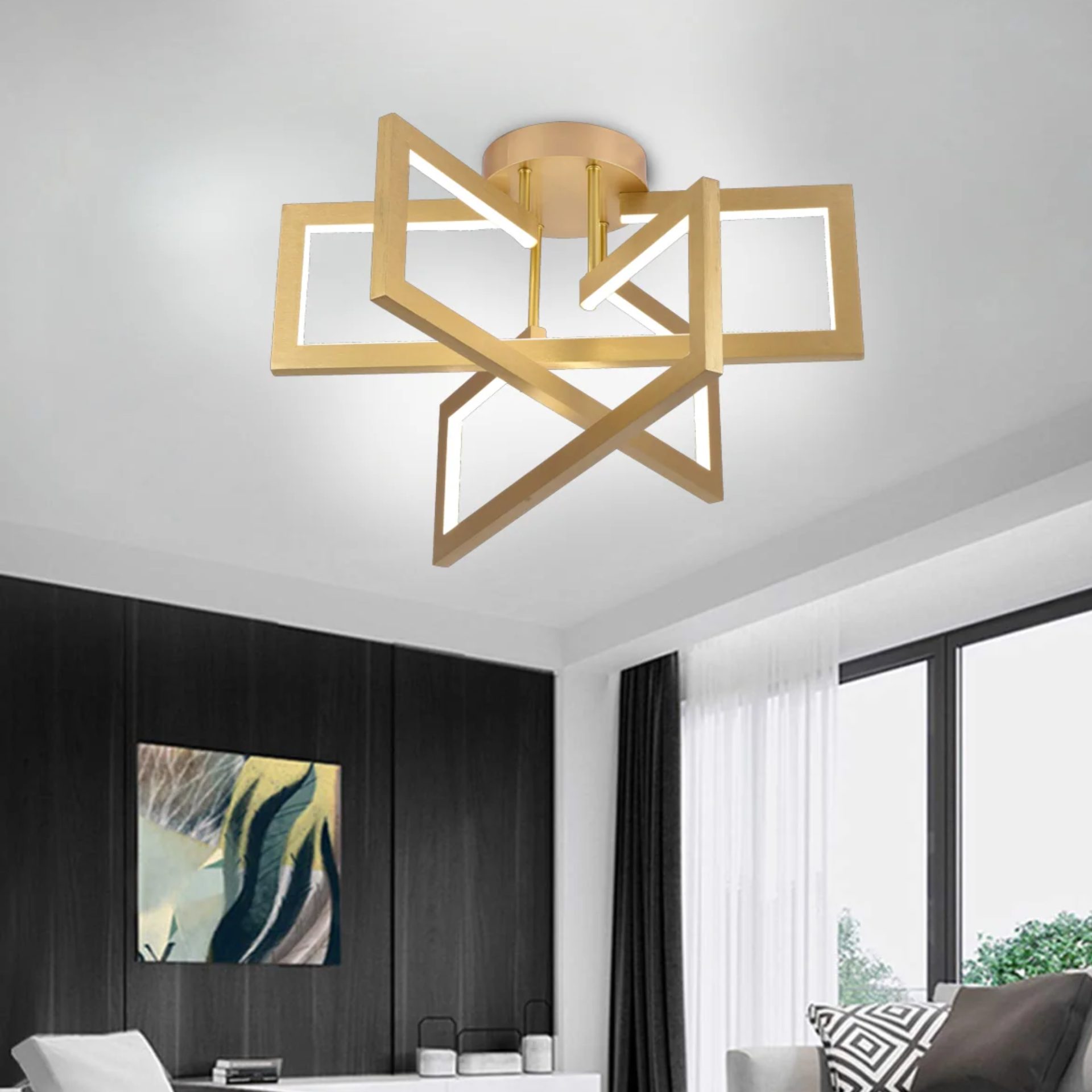Lustra LED cu telecomanda 71W, 3 Elemente, lumina Rece/Calda/Neutra, Dimabila, Auriu