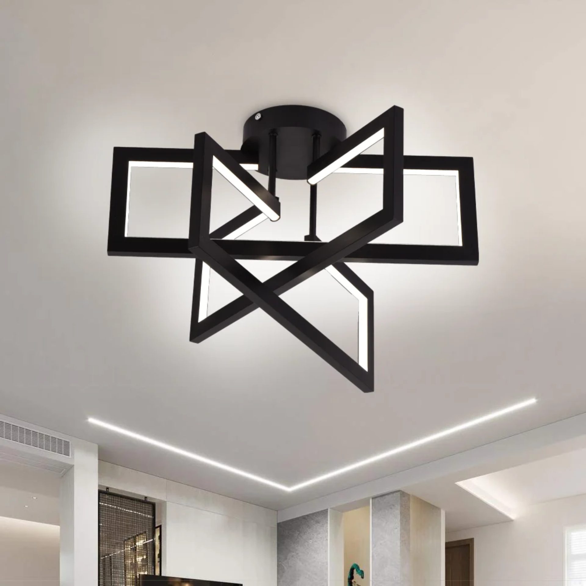 Lustra LED cu telecomanda 72W, 3 Elemente, lumina Rece/Calda/Neutra, Dimabila, Negru, LT750/3BK