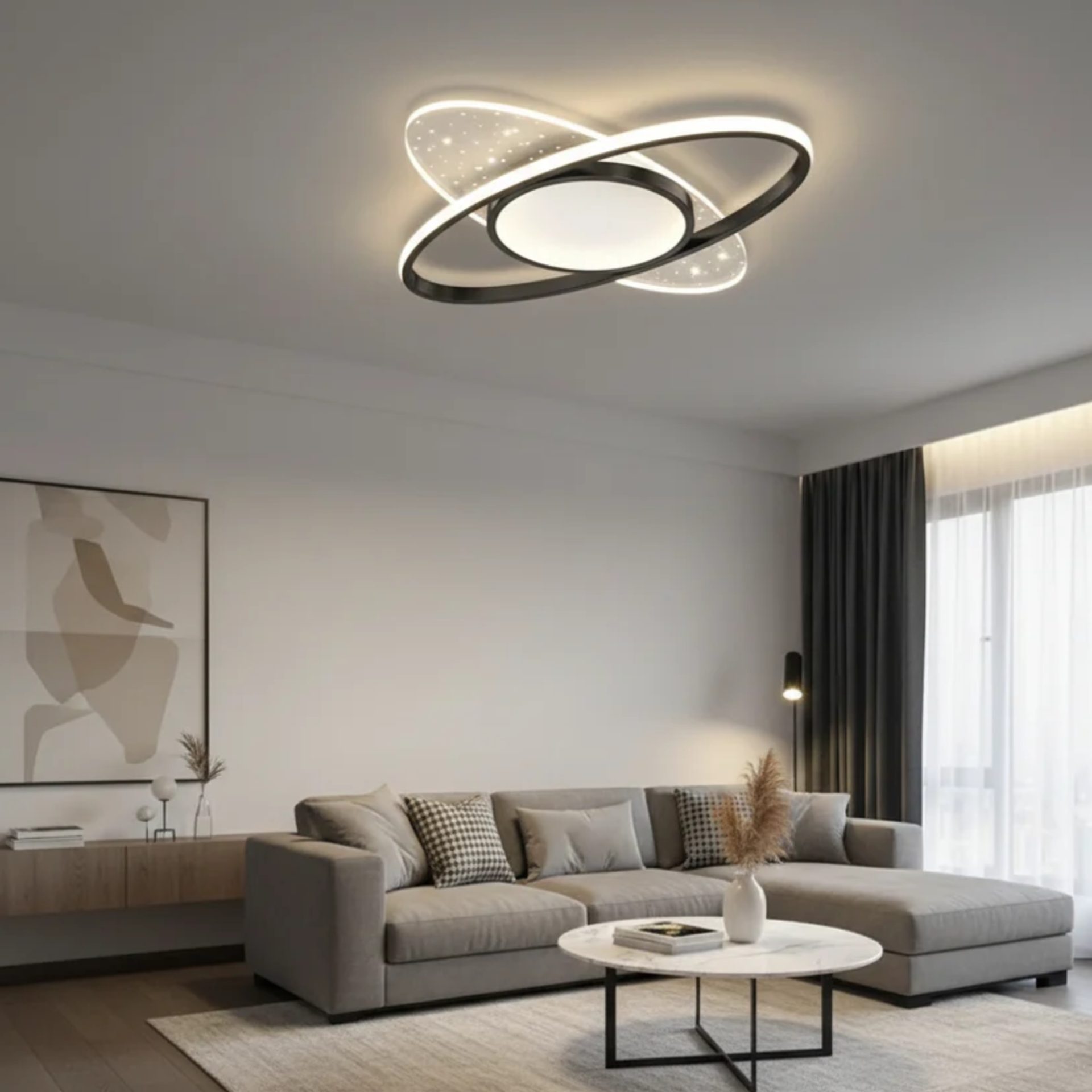 Lustra LED cu telecomanda VARIO 69W, Oval , lumina Rece/Calda/Neutra, Dimabila, Negru