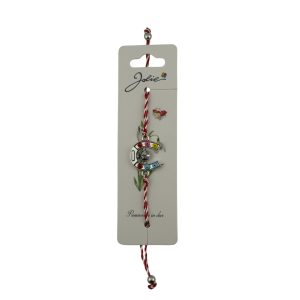 Martisor Bratara cu Snur Alb Rosu Reglabil, Jolie, Model Potcoava Multicolora cu Buburuza, Jolie