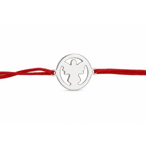 Martisor Bratara Argint 925, Jolie, Model Inger Pazitor, Martisor de 1 Martie, cu Snur Rosu, Argintiu