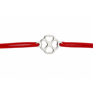 Martisor Bratara Argint 925, Jolie, Model Inimioare in Trifoi, Martisor de 1 Martie, cu Snur Rosu, Argintiu