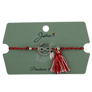 Martisor Bratara Ciucure, Jolie, Snur Rosu Reglabil, cu Pandantiv, Model Cerc Infinit