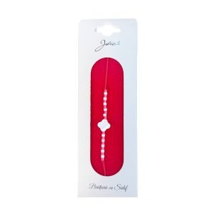 Martisor Bratara cu Sidef, Jolie, Model Floare, cu Snur Rosu, Margele Alb/Rosu, Ambalaj de Carton