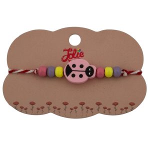 Martisor Bratara Multicolora pentru Copii, Jolie, din Lemn si Textil, Model Buburuza