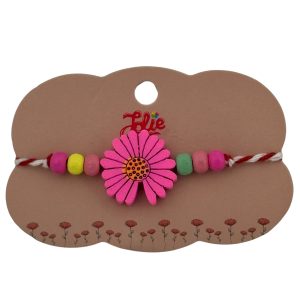 Martisor Bratara Multicolora pentru Copii, Jolie, din Lemn si Textil, Model Floare