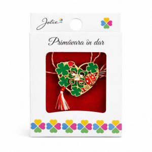 Martisor Brosa Mica in Cutie, Jolie, Dimensiune Brosa 2,5-3 cm, Material Metal, Model Inima Cu Trifoi, Multicolor