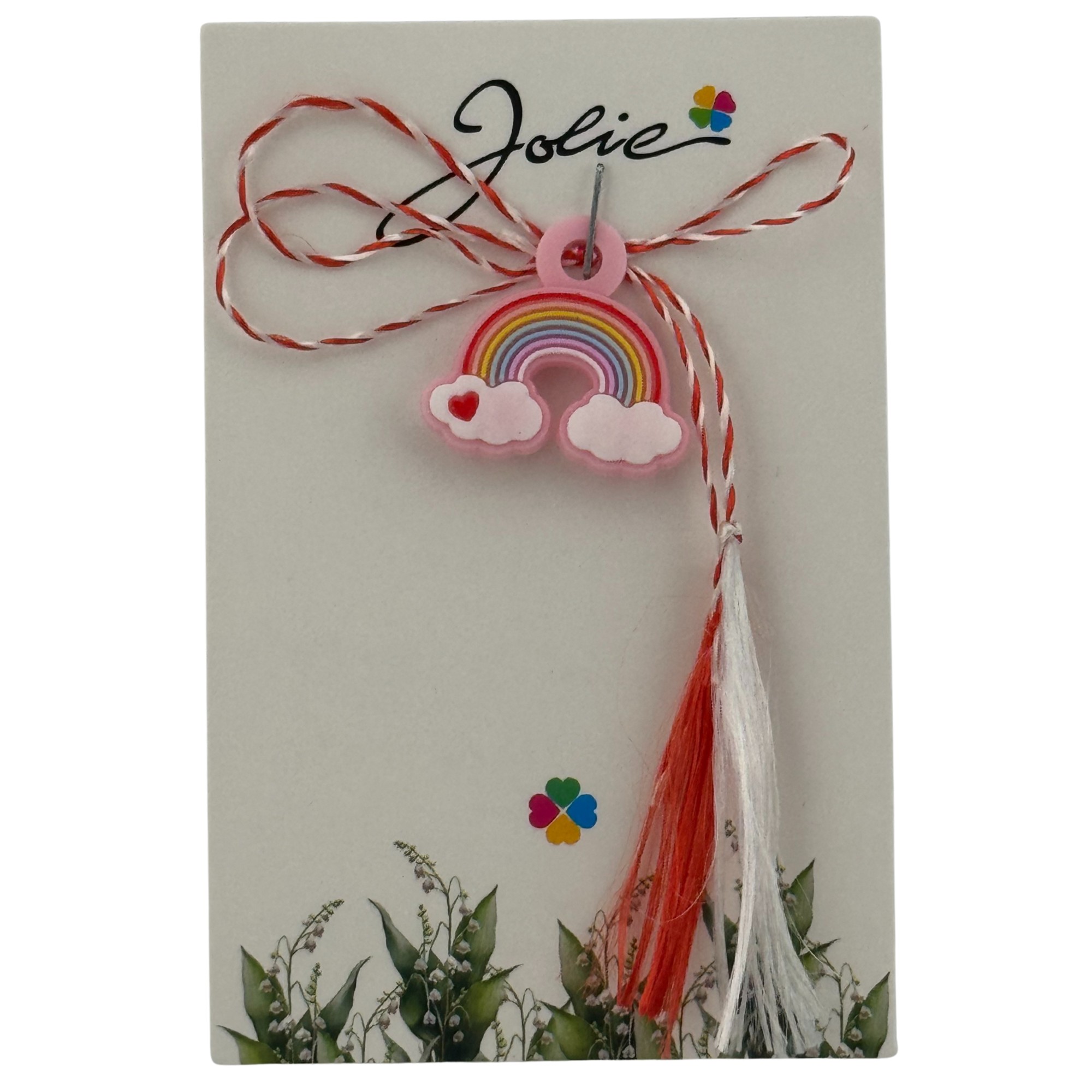Martisor pentru Copii, Jolie, Material Cauciuc, Ambalaj Carton cu Design, Multicolor, Model Curcubeu