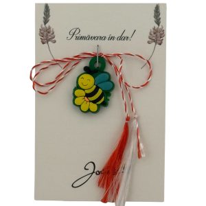 Martisor pentru Copii, Jolie, Material Cauciuc, Ambalaj Carton cu Design, Multicolor, Model Albinuta