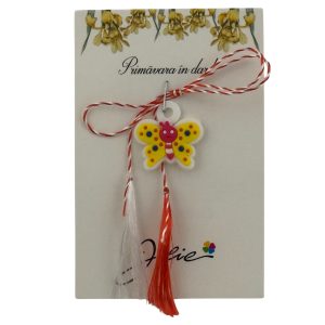 Martisor pentru Copii, Jolie, Material Cauciuc, Ambalaj Carton cu Design, Multicolor, Model Fluturas