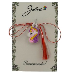 Martisor pentru Copii, Jolie, Material Cauciuc, Ambalaj Carton cu Design, Multicolor, Model Unicorn