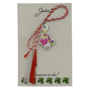 Martisor pentru Copii, Jolie, Material Cauciuc, Ambalaj Carton cu Design, Multicolor, Model Unicorn si Inima
