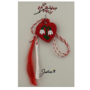Martisor pentru Copii, Jolie, Material Cauciuc, Ambalaj Carton cu Design, Multicolor, Model Inima si Ghiocel