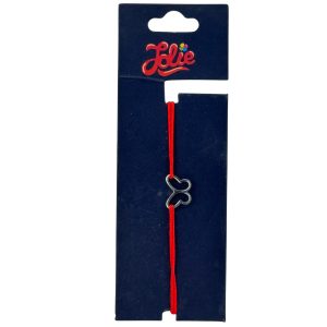 Martisor Bratara din Inox pentru Copii, Jolie, Textil si Inox, Snur Rosu, Model Fluture Gol, Argintiu