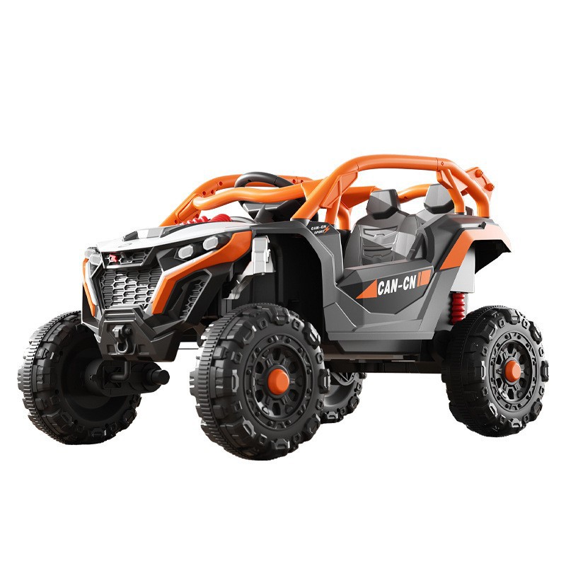 Masina Electrica pentru Copii, Flippy, Tip Buggy/UTV Off-Road Dual Drive, Conectare Bluetooth, Telecomanda, Lumina Intermitenta si Muzica, 6V 7Ah, 97 x 62 x 58 cm, Portocaliu Negru