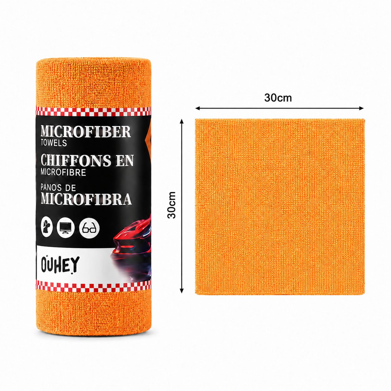 Set 30 Lavete din Microfibra, Flippy, pentru Curatare Auto si Suprafete, Absorbante si Reutilizabile, 30 x 30 cm, Portocaliu