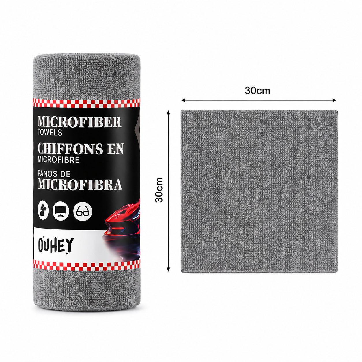 Set 50 Lavete din Microfibra, Flippy, pentru Curatare Auto si Suprafete, Absorbante si Reutilizabile, 30 x 30 cm, Gri