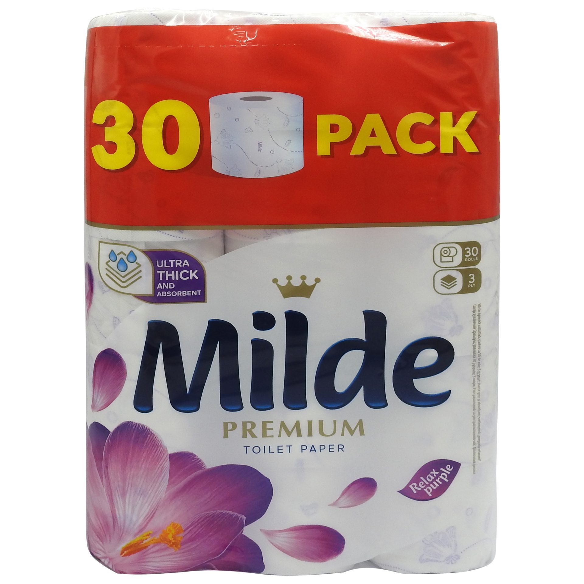 Hartie Igienica, MILDE, Relax Purple, Set 30 Role, 3 Straturi