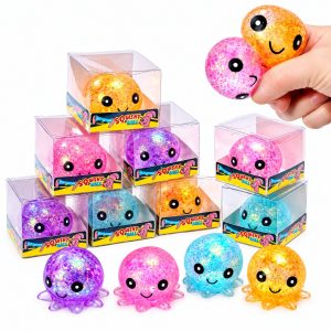 Jucarie Antistres Squishy, Flippy, Model Caracatita cu Sclipici, Textura Moale, 6 x 6 x 4.5 cm, 61 g, Diverse Modele