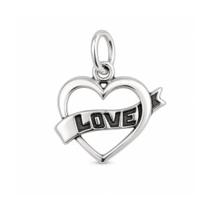 Pandantiv din Argint 925, Model Inima cu Text Love, Bijuterie Decorativa cu Design Romantic, Greutate 1.3 g, Argintiu