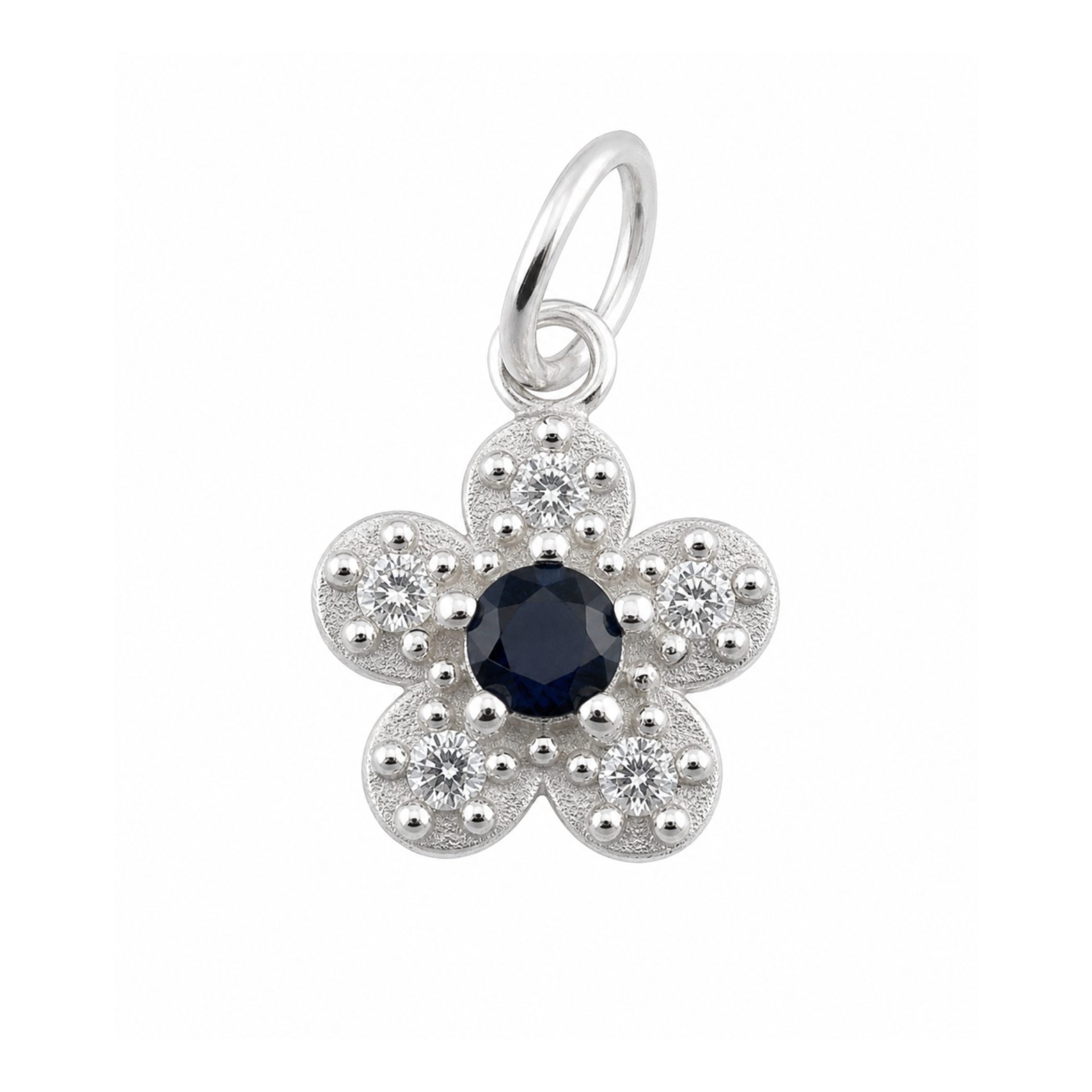 Pandantiv din Argint 925, Jolie Silver, pentru Dama, Model Floare Cu Pietre de Zirconiu Cubic, 1 x 1 cm, 1 g, Argintiu/Bleumarin