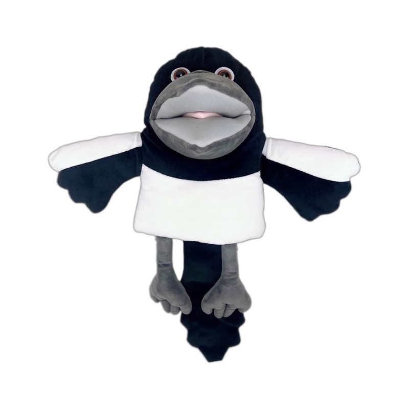Papusa de Mana pentru Teatru de Papusi, Flippy, din Plus, 30 cm, Model Pasare, Alb/Negru