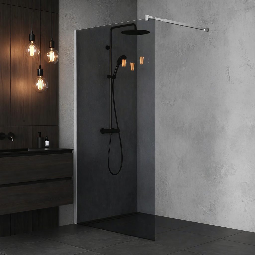 Paravan dus Walk-In 90x195 cm, sticla securizata 8 mm, gri, profil metalic rezistent