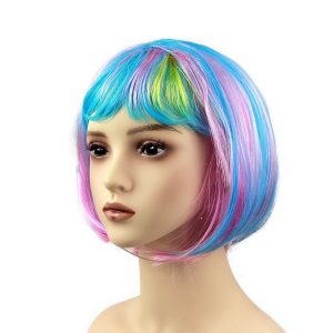 Peruca Cosplay, Flippy, Tunsoare Bob cu Breton, pentru Carnaval, Halloween, Petreceri Tematice, din PET, Marime Universala, Multicolor
