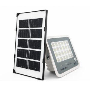 Proiector LED cu Panou Solar Flippy, Senzor de lumina, Waterproof, 96 LED-uri incorporate, 30W, 17x13 cm, IP67, Design Modern,Alb