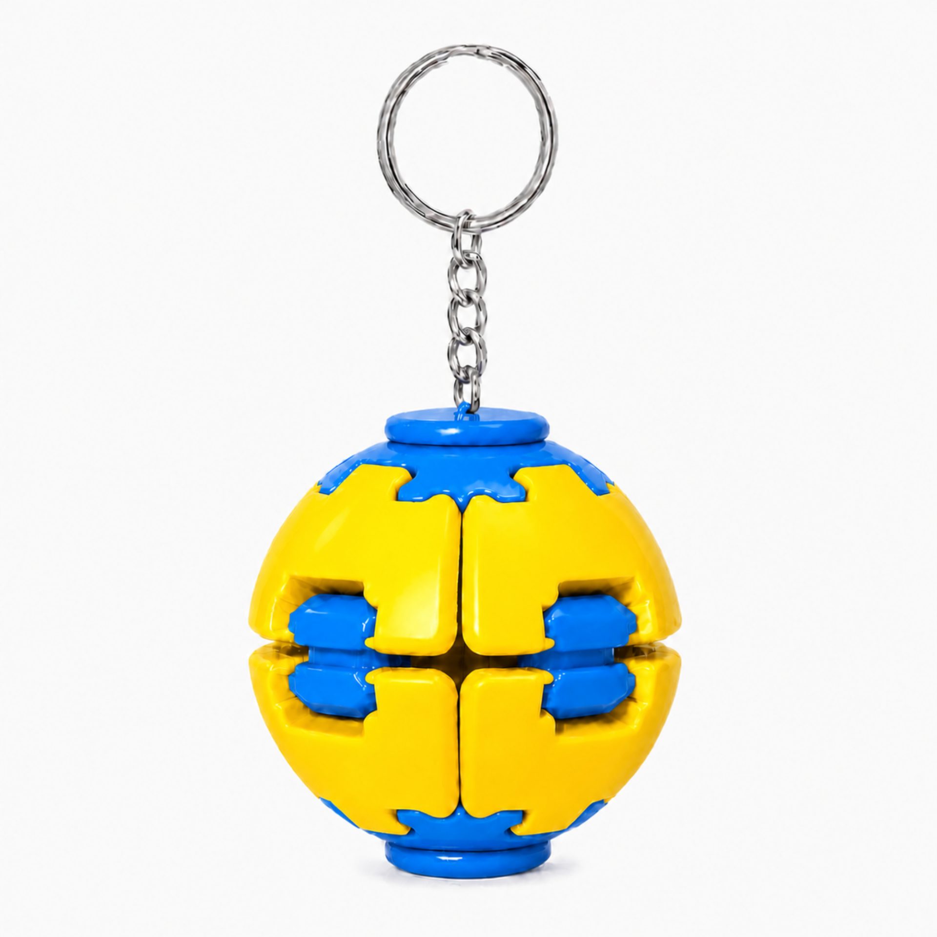Minge Senzorială Antistres Rotativă 3D, Flippy, Tip Fidget Spinner, cu Breloc și Sistem Push and Spin, 4.5x5 cm, Galben și Albastru