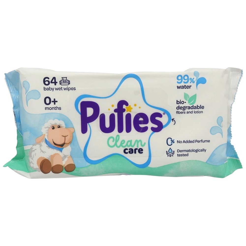 Servetele Umede pentru Ingrijirea Bebelusului, Pufies, 64 bucati per pachet, Clean Care