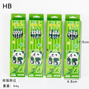 Set 12 Creioane Negre, Flippy, 2B, pentru Elevi Scoala, cu Radiera, Model Verde cu Panda