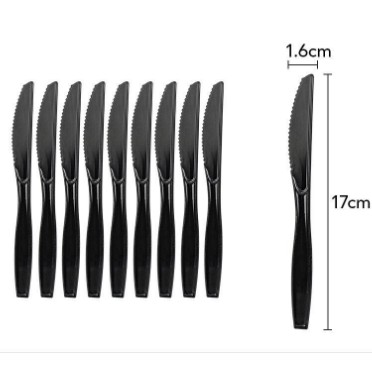 Set 10 Cutite de Unica Folosinta, Flippy, Plastic, 17x1.6 cm, negru