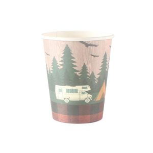 Set 10 Pahare, Flippy, Imprimeu Camping, din Carton, 250 - 300 ml, 7.5 x 8.4 x 5.3 cm, Multicolor
