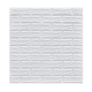 Set 10 Placi Tapet 3D, Flippy, 70 x 77 cm, Grosime 3 mm, din Polietilena, Model Caramida, Suprafata acoperita 5.3 mp, Alb