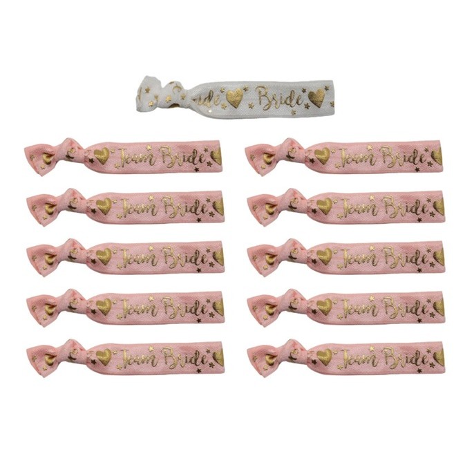 Set 11 Bratari, Flippy, pentru Petrecerea Burlacitelor, din Panza, Marime Universala, Alb/Roz